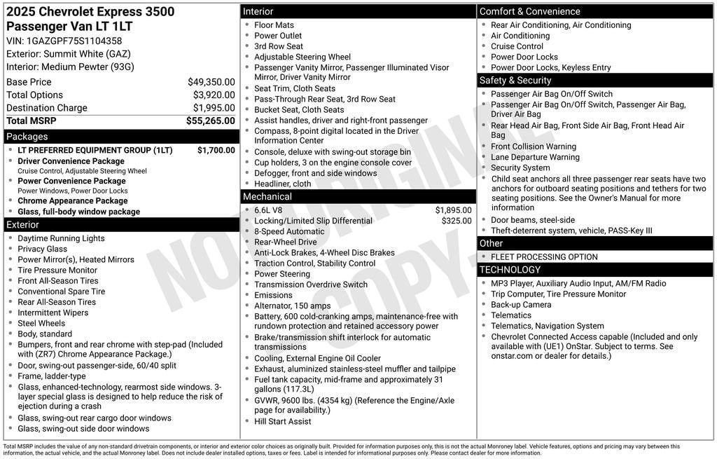 chevrolet express passenger 2025 1GAZGPF75S1104358 image chevrolet express passenger 2025 1GAZGPF75S1104358 image
